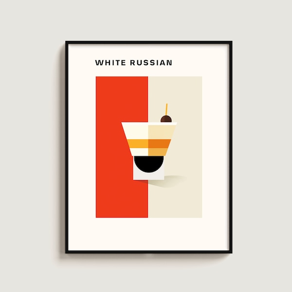 White Russian Poster Cocktail Gift Cocktail Lovers Retro print Gift Minimalist Wall Hanging