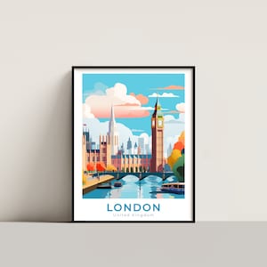 London Travel Poster Wall Art Gift United Kingdom Travel Print Gift Home Decor Lovers Wall Hanging