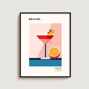 Bellini ポスター カクテル ギフト カクテル愛好家 レトロ プリント ギフト ミニマリスト 壁掛け