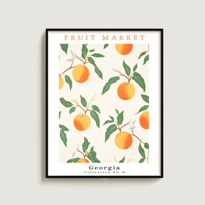 Peaches Fruit Poster Gift Georgia Fruit Market Print Botanical Art Gift Fruit Poster Art