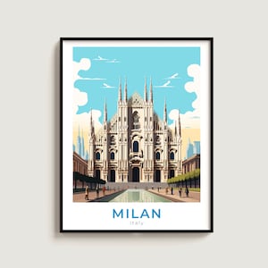 Milan Travel Poster Wall Art Gift Italy Travel Print Gift Home Decor Lovers Wall Hanging