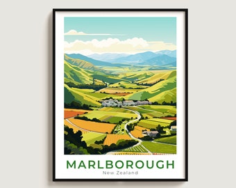 Marlborough Travel Print Wall Art Regalo Nueva Zelanda Cartel de viaje Regalo Decoración del hogar Amantes Colgante de pared