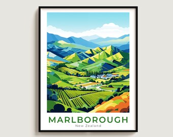 Marlborough Travel Poster Wall Art Regalo Nueva Zelanda Viaje Impresión Regalo Casa Decoración Amantes Pared Colgando