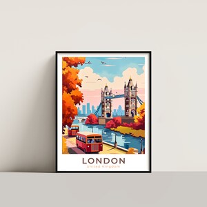 London Travel Poster Wall Art Gift United Kingdom Travel Print Gift Home Decor Lovers Wall Hanging