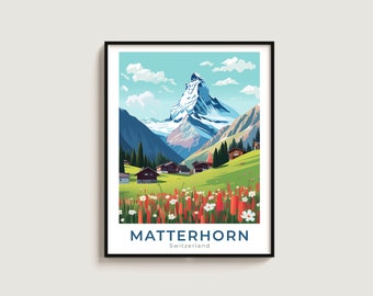 Matterhorn Travel Poster Wall Art Gift Switzerland Travel Print Gift Home Decor Lovers Wall Hanging