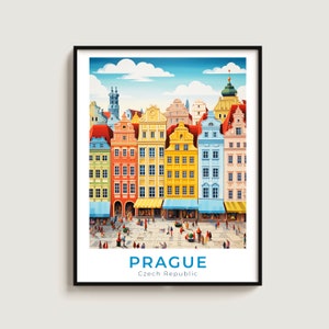 Prague Travel Poster Wall Art Gift Czech Republic Travel Print Gift Home Decor Lovers Wall Hanging