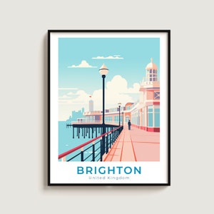 Brighton Travel Poster Wall Art Gift United Kingdom Travel Print Gift Home Decor Lovers Wall Hanging