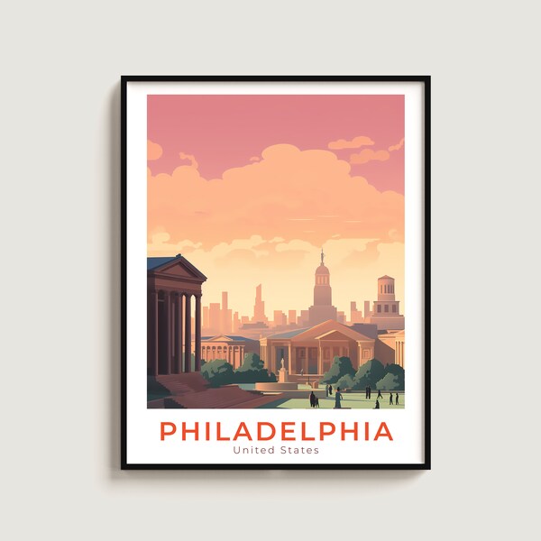 Philadelphia Travel Print Wall Art Gift United States Travel Poster Gift Home Decor Lovers Wall Hanging