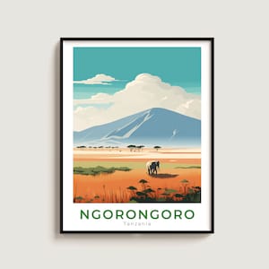 Ngorongoro Travel Print Wall Art Gift Tanzania Travel Poster Gift Home Decor Lovers Wall Hanging