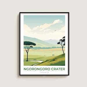 Ngorongoro Crater Travel Print Wall Art Gift Tanzania Travel Poster Gift Home Decor Lovers Wall Hanging