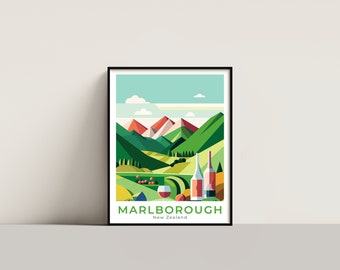 Marlborough Travel Poster Wall Art Regalo Nueva Zelanda Viaje Impresión Regalo Casa Decoración Amantes Pared Colgando