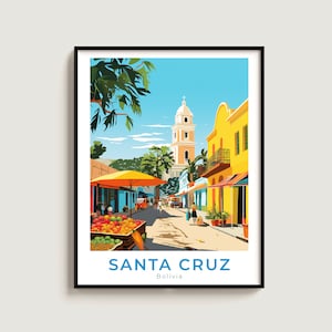Santa Cruz Travel Poster Wall Art Gift Bolivia Travel Print Gift Home Decor Lovers Wall Hanging