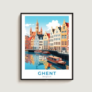 Ghent Travel Poster Wall Art Gift Belgium Travel Print Gift Home Decor Lovers Wall Hanging