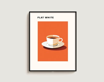 Flat White Coffee Poster Gift Coffee Lover Art Kitchen Gift Art Coffee Print Kitchen Wall Hanging