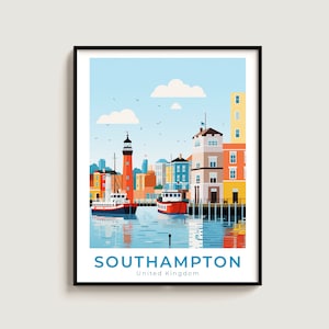 Southampton Travel Poster Wall Art Gift United Kingdom Travel Print Gift Home Decor Lovers Wall Hanging