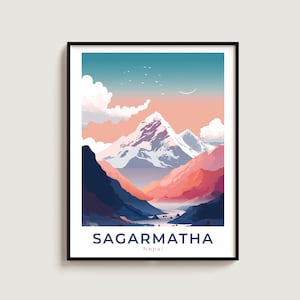 Sagarmatha Travel Poster Wall Art Gift Sepal Travel Print Gift Home Decor Lovers Wall Hanging