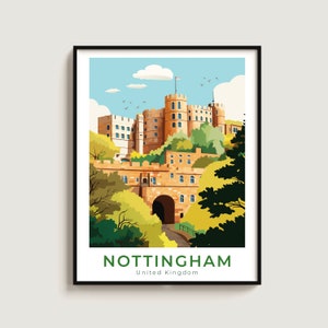 Nottingham Travel Poster Wall Art Gift United Kingdom Travel Print Gift Home Decor Lovers Wall Hanging