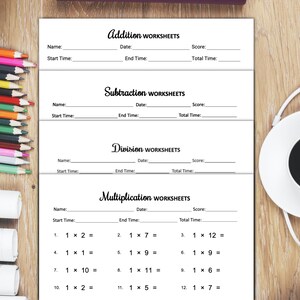 Math Worksheet Printable for Kids, Addition, Subtraction, Division and ...