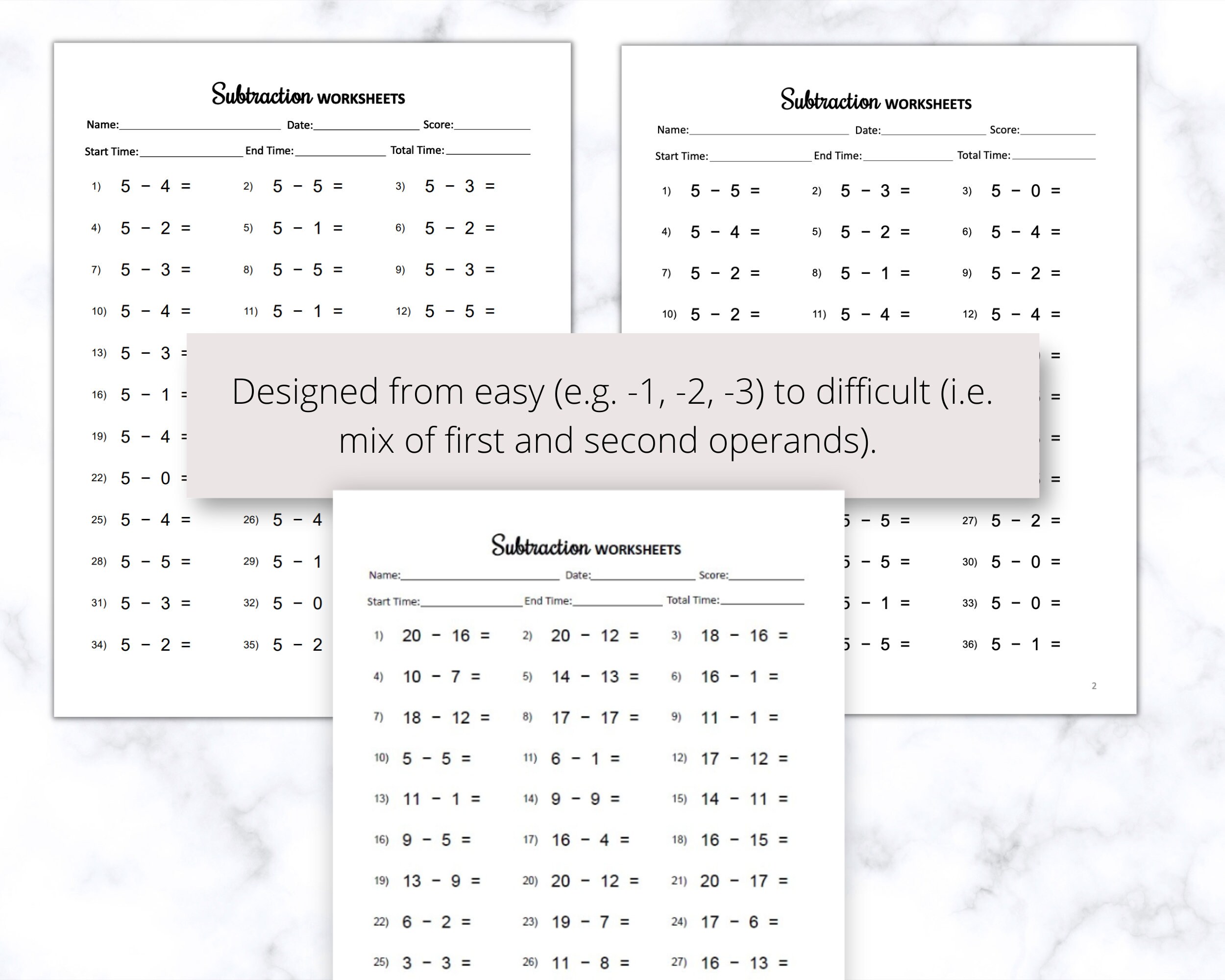 Subtraction Worksheets Printable for Kids, Math Learning Worksheets for ...