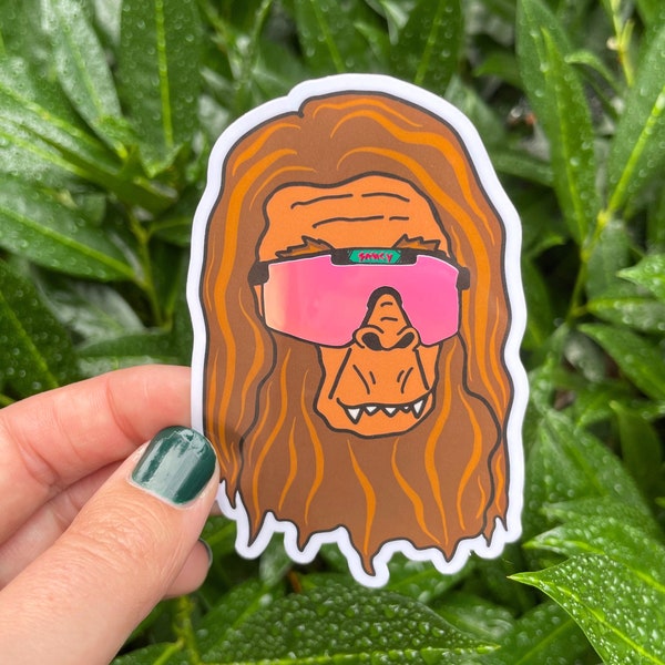 Sick Squatch - Sasquatch with color-shifting sunglasses sticker | Bigfoot | Cryptid Humor | Funny Vinyl Sticker Water Bottle, Laptop, iPad