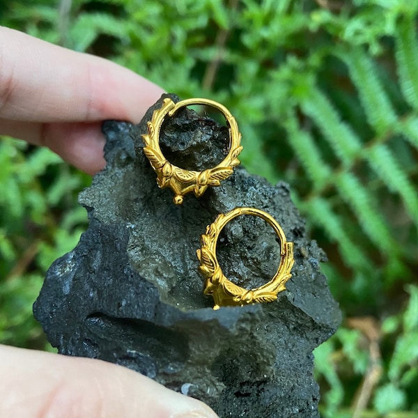 Classic handmade gold plated medium hoop earrings, Minimalictic huggie marwari style gift jewellery, Traditional Nepalese Artisan design