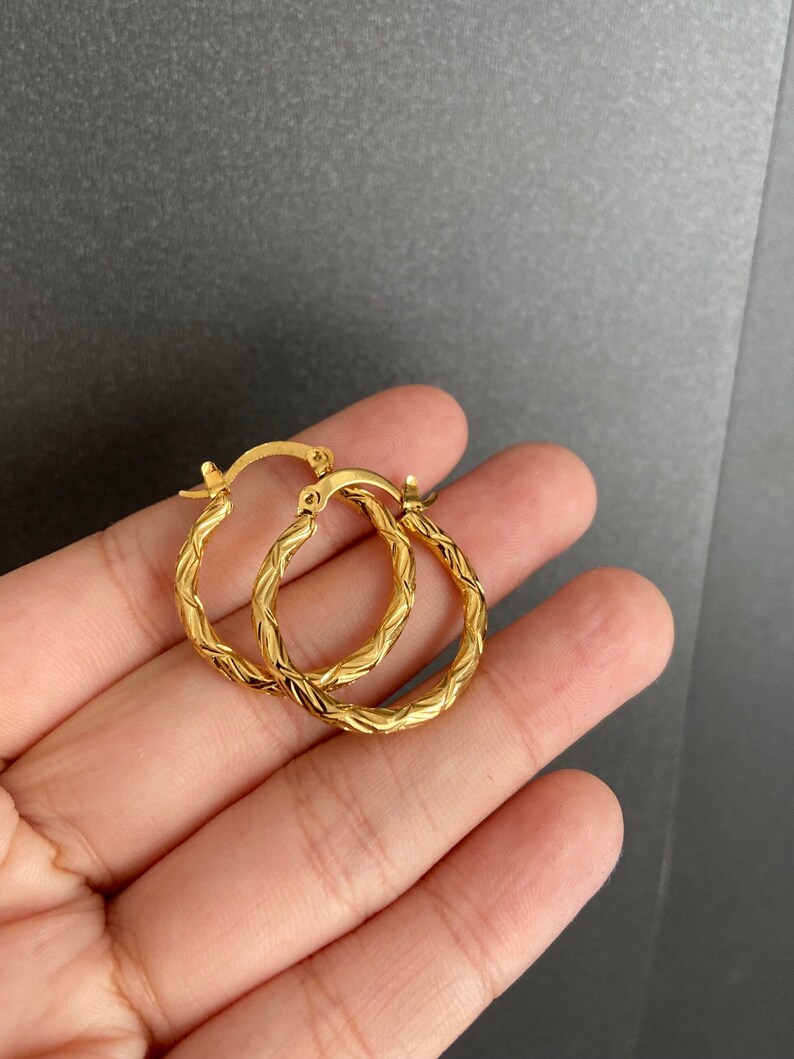Gold Plated Stainless Steel Hoop Earrings Simple Design Etsy