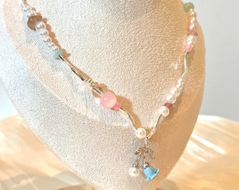 Lelietje-van-dalen kralenkristallen parelketting, Cottagecore-ketting, Fairycore-ketting, cadeau voor haar