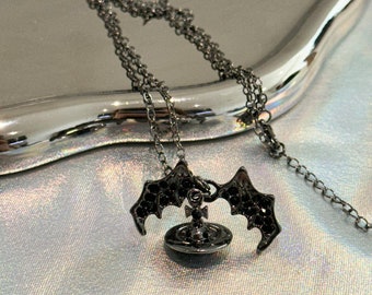 Vivienne Nana Anime Bat Saturn Imp Wings Pendant Necklace, Devil Wings, Punk Necklace