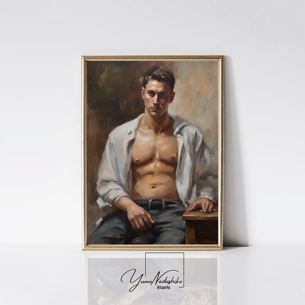 Man Portrait Vintage Painting PRINTABLE | Neutral Tones Digital Download | Gallery Wall Art | Male Body | Gentleman Oil Painting | Vintage