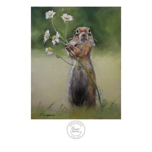 Gopher Painting Print, Cute Animal Wall Art, Wildlife Home Decor, Nature Illustration Print, Floral Animal Artwork, Downloadable Art