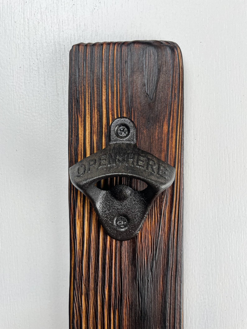 Wall Mounted Bottle Opener. Rustic and Charred Reclaimed Wood Etsy