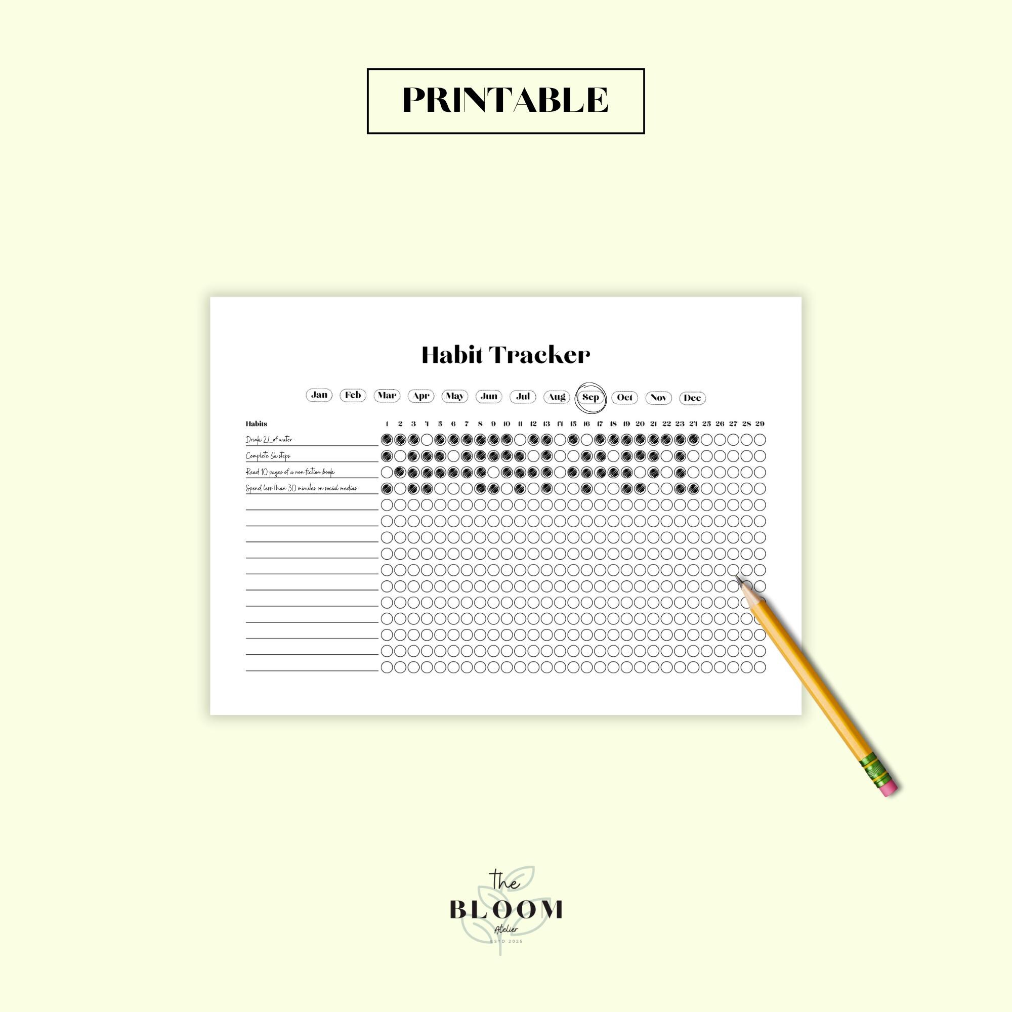 Minimalist Habit Tracker Printable (28 to 31 Days) | Monthly Planner ...