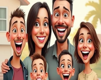 Retrato personalizado de caricatura navideña (digital) para amigos y familiares.