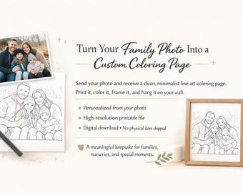 Página para colorear con foto personalizada, retrato familiar personalizado (descarga digital)