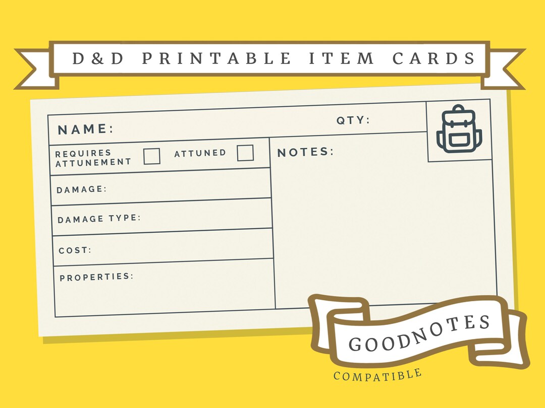 D&amp;D Digital Inventory Item Cards Dnd 5E Tabletop RPG Printable Template ...