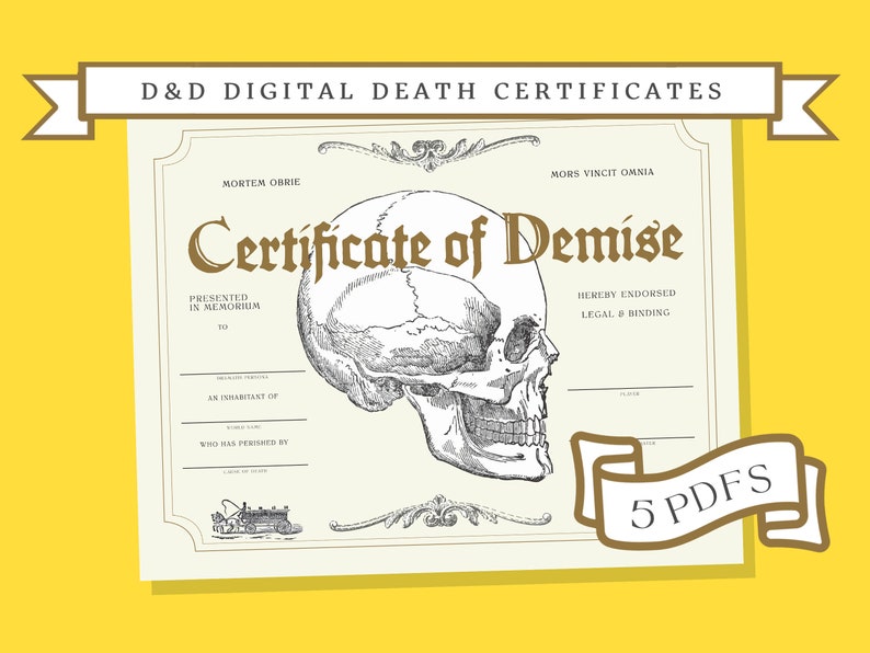 D&D Death Certificate Dnd 5E RPG Companion Character Loss Printable A4 PDF Etsy