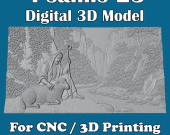 Psalm 23 Shepherd 3D Relief STL – Shepherd with Lamb CNC Carving File, Jewish & Christian Wall Art, Religious Decor for 3D Printing