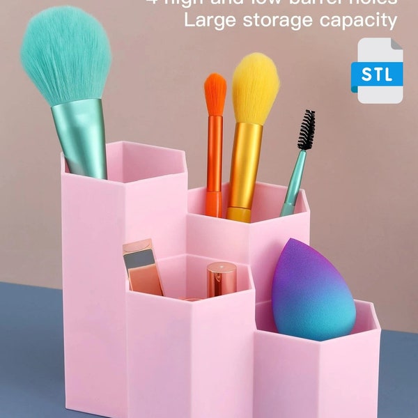 Portable Storage Bucket Makeup Brush Organizer - STL for 3D Print