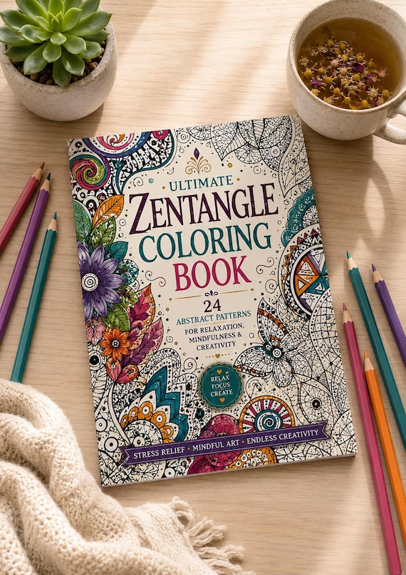 Zentangle Coloring Book, Mandala Doodle Pages, Stress Relief Art Therapy (Digital Download)