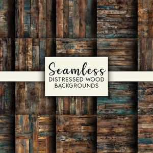 Distressed Wood Background Digital Papers, Brown Blue Wood Seamless Pattern, Distressed Wood Texture Paper, Rustic Wood Digital Background
