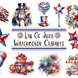 Fourth of July Watercolor Cliparts 4th Of July Watercolor Clipart Patriotic Watercolor Clipart Graphics Instant Download For Commercial Use