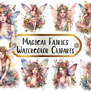 Ethereal Fairies Watercolor Clipart Bundle Magical Fairytale Illustrations, Cute Storybook, PNG, Instant Digital Download For Commercial Use