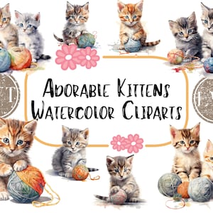 Adorable Kittens Cats Watercolor Clipart Baby Shower Nursery Art Wall Decor Cats Clip Art PNG Format Instant Download For Commercial Use