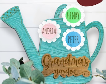 Grandmas Garden Wood Display Sign SVG Download, Family flower Personalized Mothers Day Gift, Glow forge Laser File, Grandchildren Sign