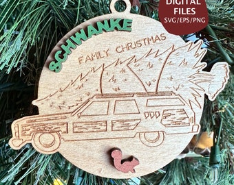 Personalized Christmas Ornament SVG, Griswold Station Wagon with Tree, Glowforge File