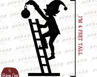 Elf on Ladder Christmas Yard Cutout Template, Printable PDF Giant Woodworking Pattern for Christmas Decor