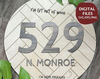 Round Wooden Address Sign SVG, Laser Cut File, Herringbone Round Wood Address Sign Download