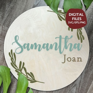 Round Floral SVG, Nursery Round Svg for Glowforge, Botanical Cut File, Nursery Sign Svg, Round Sign Design, Name Sign Svg