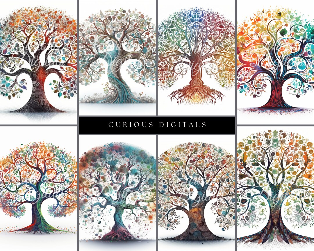 Colorful Tree of Life Art - Rainbow - Watercolor - Clip Art - Digital ...