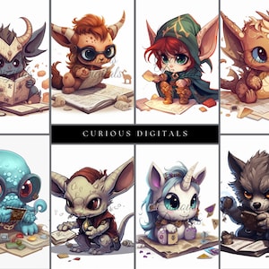 Fantasy Chibi Creatures Playing D&D - Dungeons and Dragons - Clip Art - Digital Art Download - Stock Photo - Commercial Use - AI generated